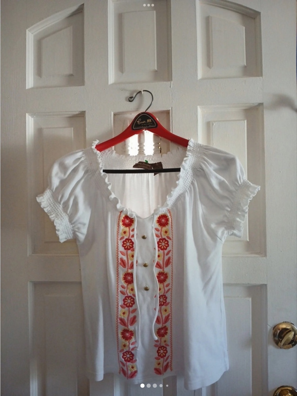 Ashley By 26 International White Smocked Top with Brown Labels
